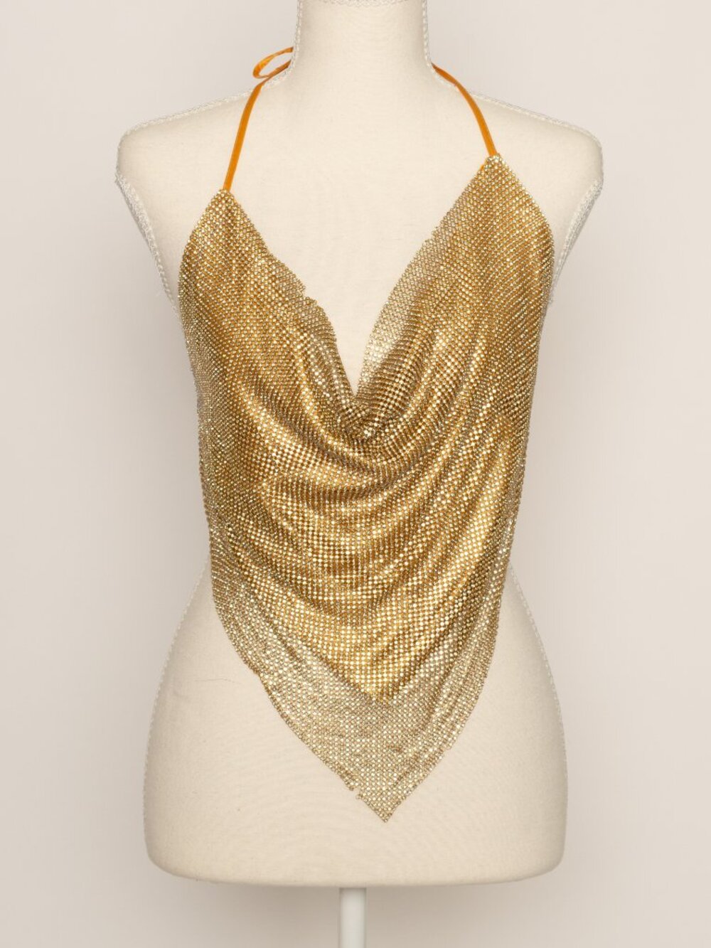 Gold Rhinestone Festival Handkerchief Halter Top Club Y2K McBling Small